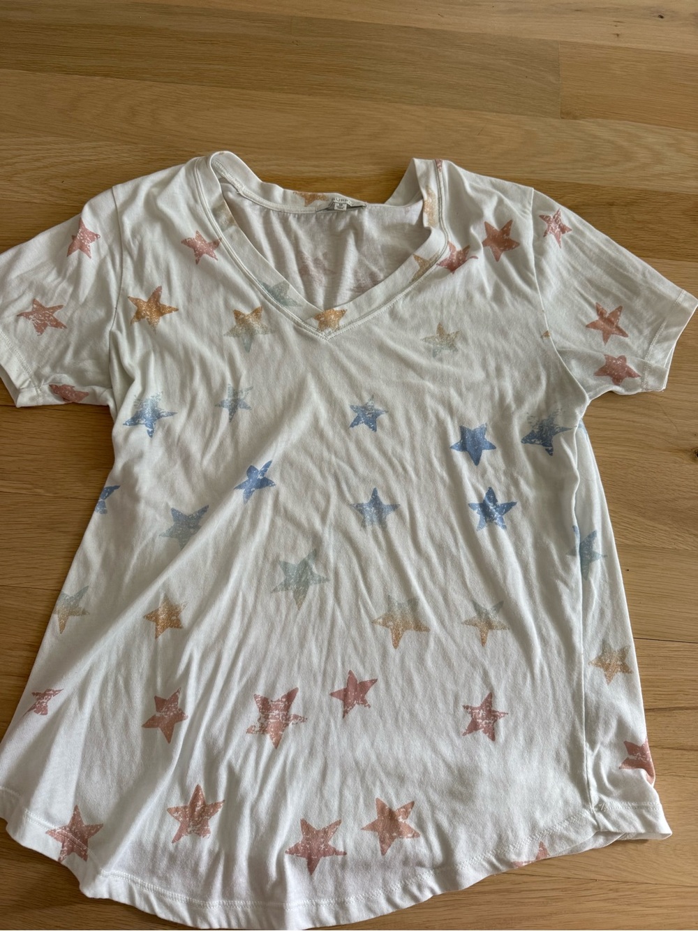 Z Supply White V-Neck Tee with Multicolor Glitter Stars
